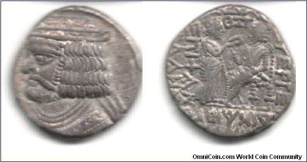 Parthian billon tetradrachm of Vardanes II circa 55 -58AD (first bust). 14.1 gms