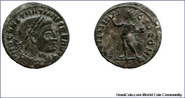 Roman Empire, ae follis, no date, Bronze, IMP CONSTANTINVS P F AVG, laureate, draped & cuirassed bust right / SOLI INVICTO COMITI, Sol (Sun) standing left with orb and raising right hand.                                                                                                                                                                                                                                                                                                                         