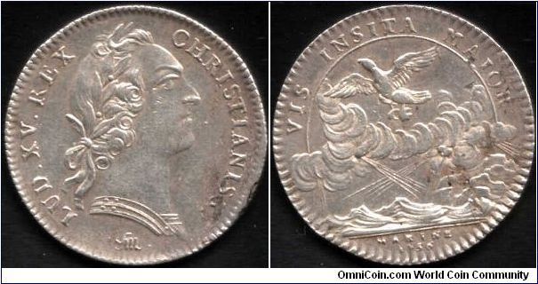 jeton de la marine issued in 1756 commemorating the naval victory over the British at Port Mahon, Majorca.