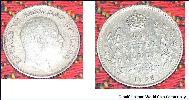 1/4 Rupee. Edwards VII. Silver coin