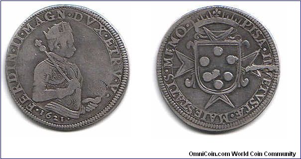Tallero of Ferdinand II de Medici for Pisa. First year of issue of the tallero under his rule.