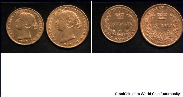 Sydney Mint Half Sovereign 1866 and Sovereign 1868.