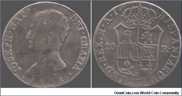 Joseph Napoleon 1808 AI. A nice dark even toned example of this rare coin from the Napoleonic era.