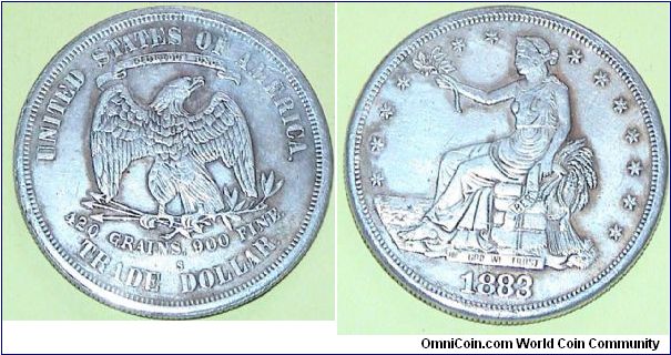 1 Trade Dollar. Seated Liberty