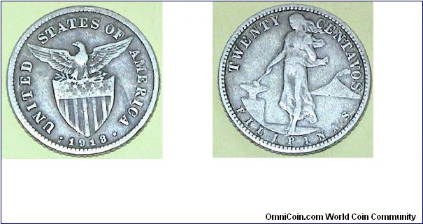 20 Centavos. Minted for Philipines