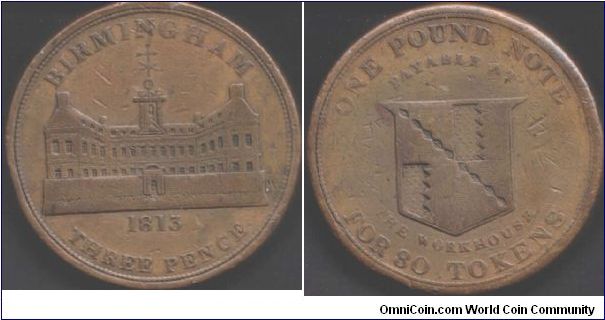 Birmingham 3d. Large copper token issued during the coin shortages. Seldom seen