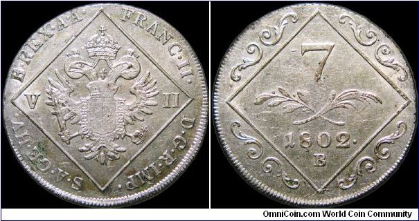 7 Kreutzer 

Overstruck on 1795 12 Kreutzer, Kremnitz mint.                                                                                                                                                                                                                                                                                                                                                                                                                                                       