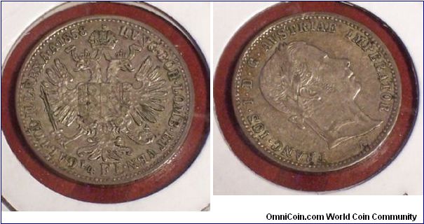 1/4 1858 A 1 Florin,Rotated Die