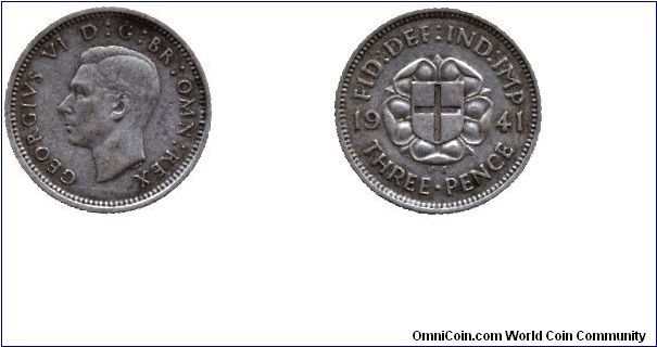 United Kingdom, 3 pence, 1941, Ag, King George VI.                                                                                                                                                                                                                                                                                                                                                                                                                                                                  