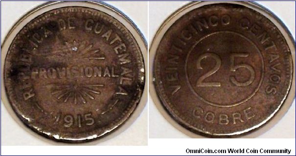 Provisional Coinage, 25 Centavos