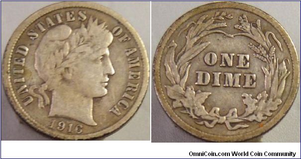 1916 Barbers head dime