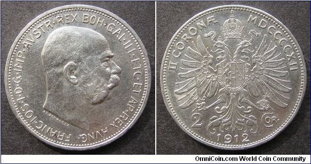 2 corona
Diameter: 27 mm, 10g
Ag 0.835
Mintage 10.245.000 coins.
Franz Joseph
