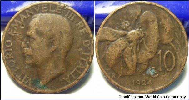 Italy 1924 10 centisimes. 50 cents.