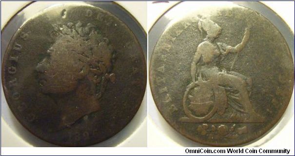 UK 1826 half penny. Worn but date is still viewable. On auction @ coinpeople.com