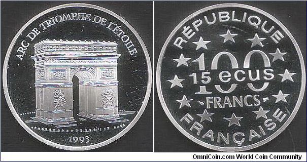 100 Francs / 15 Ecus issue `Arc de Triomphe'