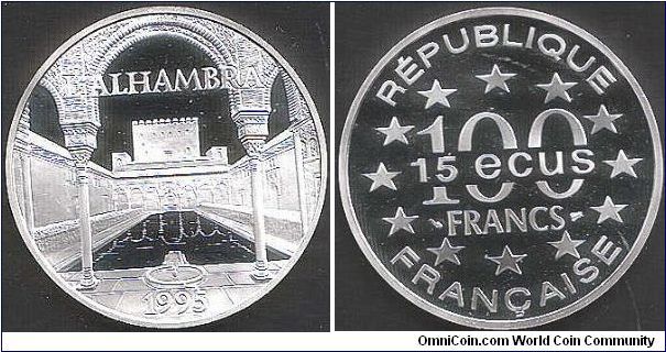 100 Francs / 15 Ecus issue `Alhambra'