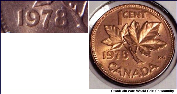 1978 Canadian cent with doubling on the date