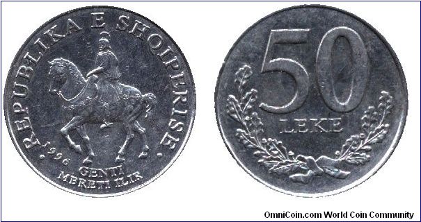 Albania, 50 leke, 1996, Genti Mbreti Ilir, King Gent.                                                                                                                                                                                                                                                                                                                                                                                                                                                               