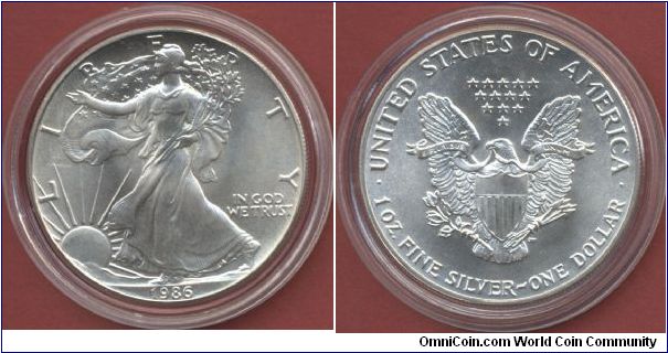 1$ Silver Eagle Walking Liberty 1986

1 Oz. Fine Silver 999/1000