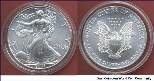 1$ Silver Eagle Walking Liberty 2003 1 Oz. Fine Silver 999/1000