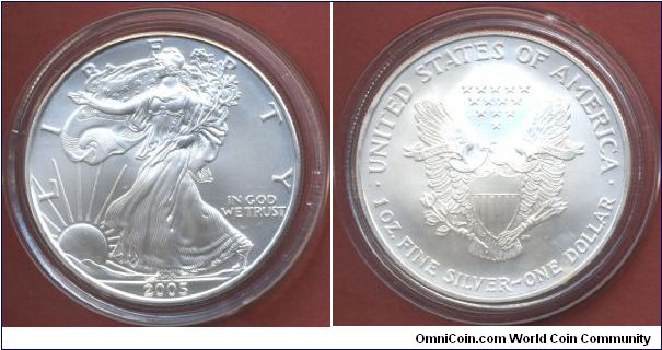 1$ Silver Eagle Walking Liberty 2005 1 Oz. Fine Silver 999/1000