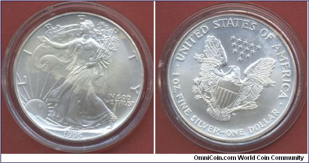 1$ Silver Eagle Walking Liberty 1995 1 Oz. Fine Silver 999/1000