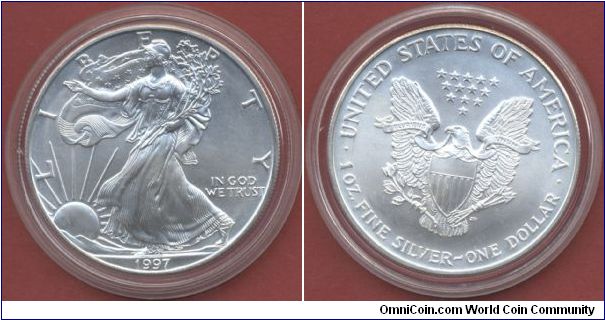 1$ Silver Eagle Walking Liberty 1997 1 Oz. Fine Silver 999/1000