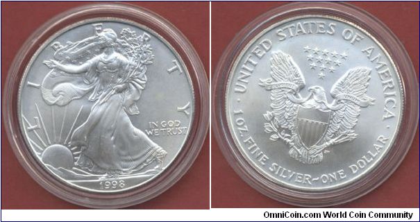 1$ Silver Eagle Walking Liberty 1998 1 Oz. Fine Silver 999/1000