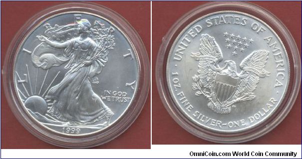 1$ Silver Eagle Walking Liberty 1999 1 Oz. Fine Silver 999/1000