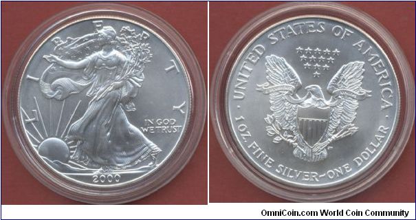 1$ Silver Eagle Walking Liberty 2000 1 Oz. Fine Silver 999/1000