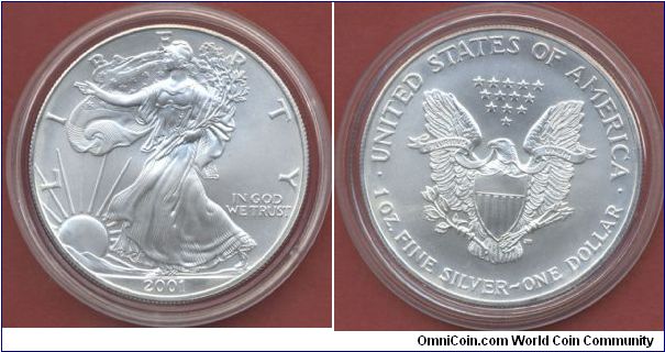 1$ Silver Eagle Walking Liberty 2001 1 Oz. Fine Silver 999/1000