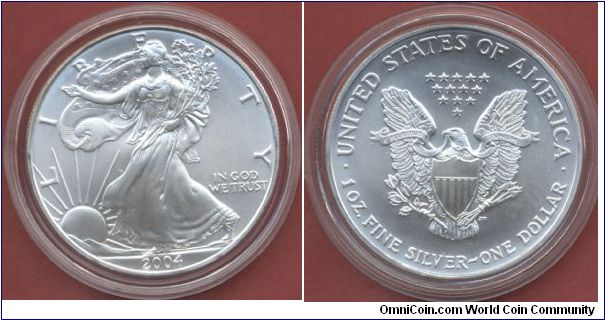1$ Silver Eagle Walking Liberty 2004 1 Oz. Fine Silver 999/1000