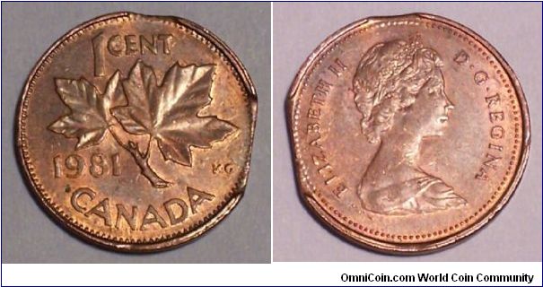 1981 Canada One Cent, clipped