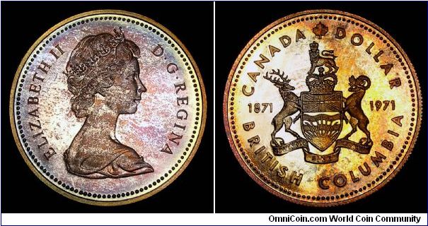 1971 Canada Dollar, British Columbia Centennial reverse, toned.