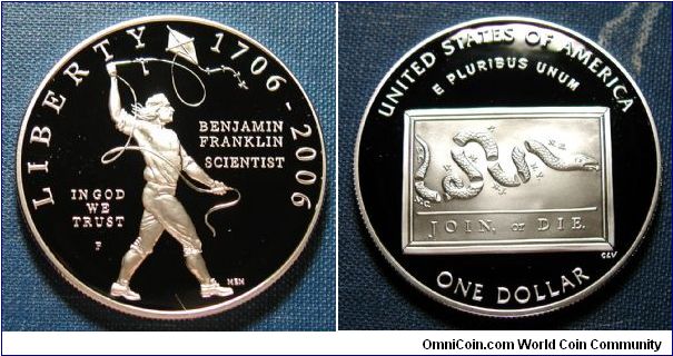 2006-P Benjamin Franklin Scientist Proof Silver Dollar