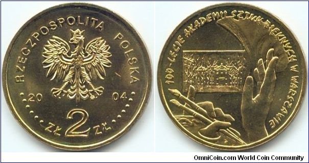 Poland, 2 zlote 2004.
100th Anniversary of Establishing the Fine Arts Academy in Warsaw.