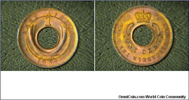 This is a 1959-KN 1 Cent piece from East Africa. Lovely gold, pink, and yellow toning.