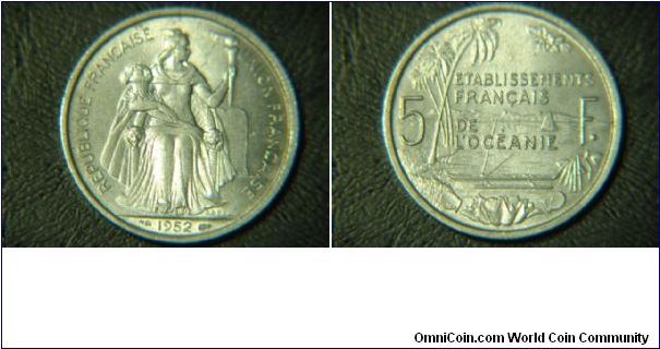 French Oceania 1952 5 Francs. Aluminum