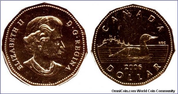 Canada, 1 dollar, 2006, Ni-Bronze, Common Loon, Queen Elizabeth II, Part of Canadiens set.                                                                                                                                                                                                                                                                                                                                                                                                                          
