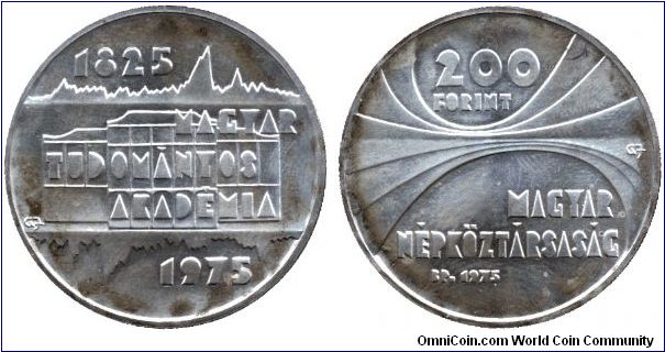 Hungary, 200 forint, 1975, Ag, 150th Anniversary of the Hungarian Academy of Science.                                                                                                                                                                                                                                                                                                                                                                                                                               