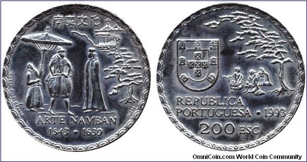Portugal, 200 escudos, 1993, Cu-Ni, Arte Namban, 1543-1639.                                                                                                                                                                                                                                                                                                                                                                                                                                                         