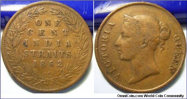 India Straits 1862 1 cent.