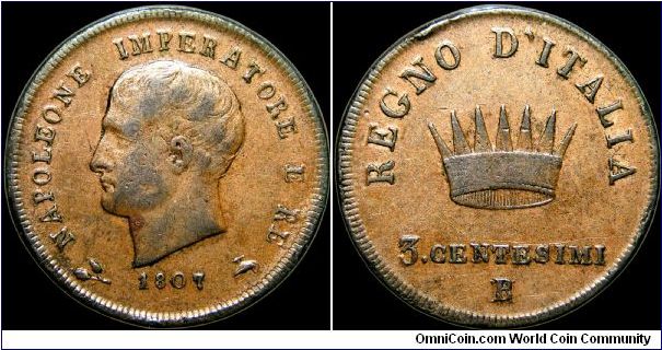 3 Centesimi, Napoleonic Kingdom of Italy

Bologna mint, rare.                                                                                                                                                                                                                                                                                                                                                                                                                                                     
