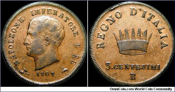 3 Centesimi, Napoleonic Kingdom of Italy

Bologna mint, rare.                                                                                                                                                                                                                                                                                                                                                                                                                                                     