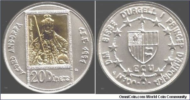 Charlemagne silver and Gold inlay 20 Diners issued in 1992