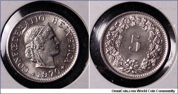 1970 Switzerland Helvetia 5 Rappen