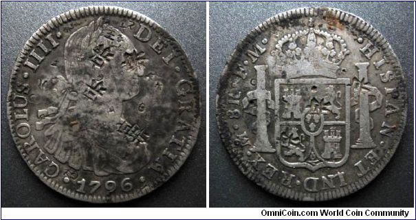 1796 8 Reales Mexico Pillar Dollar with Chopmarks. Chopmarked Pillar is a very popular coins to be collect.
