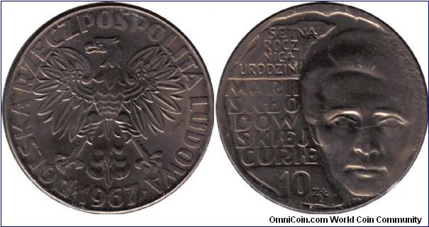 1967 10 Zlotych, Marie Sklodowska-Curie