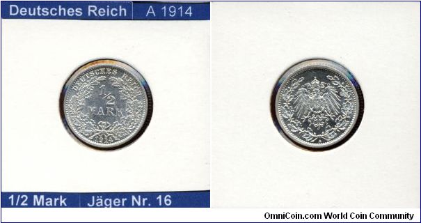 Half Mark coin German Empire Mintmark A (= Berlin)