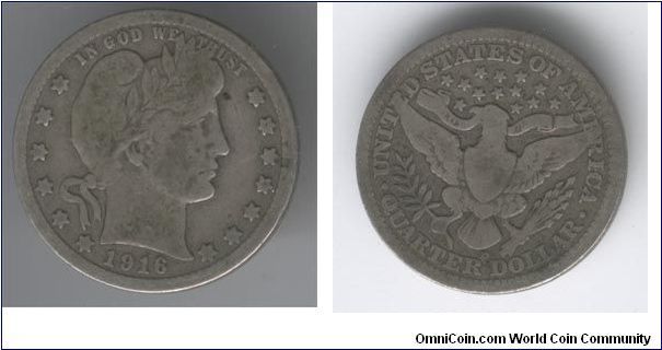 1916-D Raw Barber Quarter